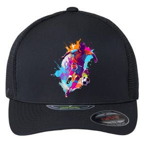 Funny Soccer Player Paint Splash Gift Flexfit Unipanel Trucker Cap