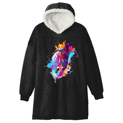 Funny Soccer Player Paint Splash Gift Hooded Wearable Blanket