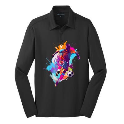 Funny Soccer Player Paint Splash Gift Silk Touch Performance Long Sleeve Polo