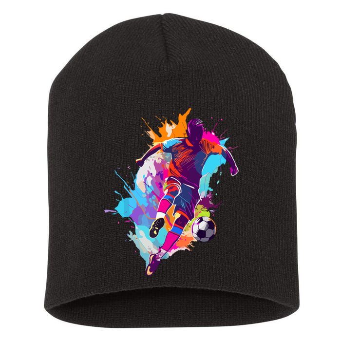 Funny Soccer Player Paint Splash Gift Short Acrylic Beanie