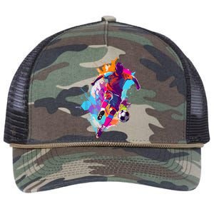 Funny Soccer Player Paint Splash Gift Retro Rope Trucker Hat Cap