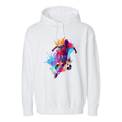 Funny Soccer Player Paint Splash Gift Garment-Dyed Fleece Hoodie