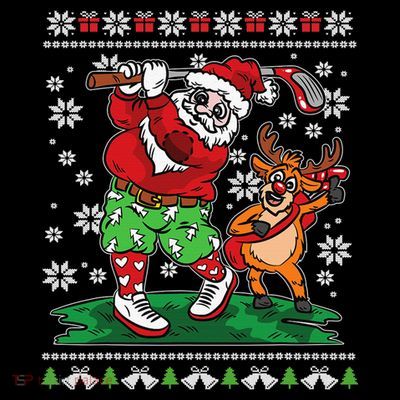 Funny Santa Playing Golf Sports Ugly Golf Christmas T-Shirt