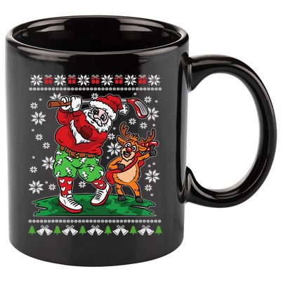 Funny Santa Playing Golf Sports Ugly Golf Christmas 11oz C Handle Ceramic Mug