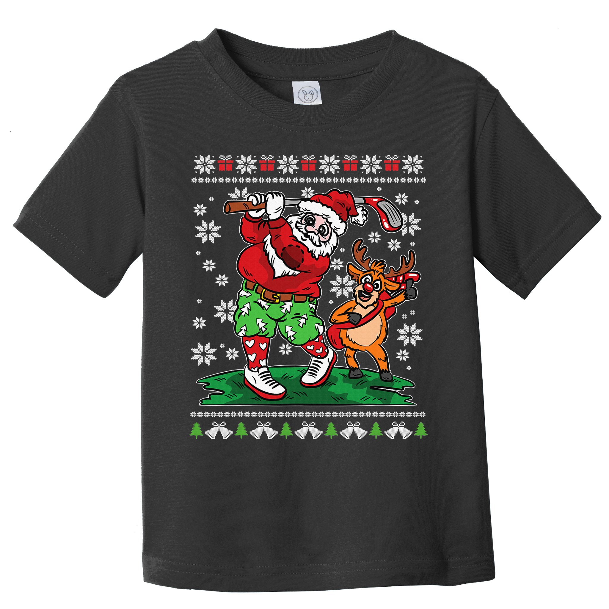 Funny Santa Playing Golf Sports Ugly Golf Christmas Toddler T-Shirt