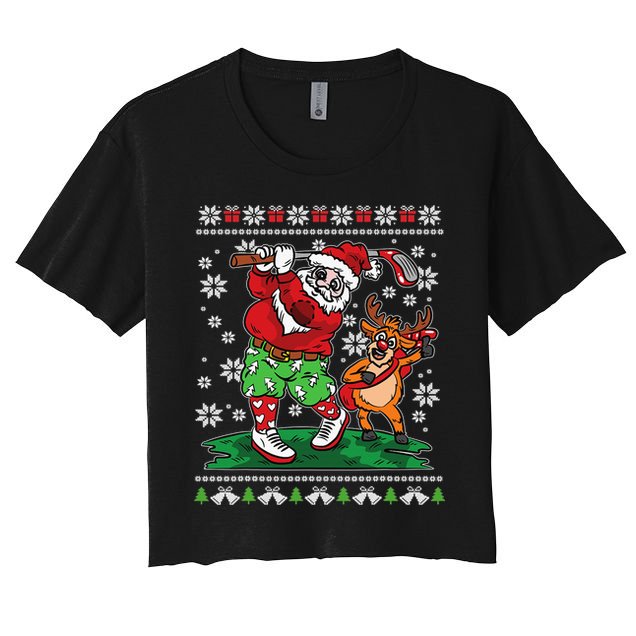 Funny Santa Playing Golf Sports Ugly Golf Christmas Crop Top