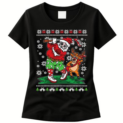 Funny Santa Playing Golf Sports Ugly Golf Christmas Womens T-Shirt