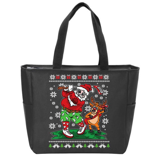 Funny Santa Playing Golf Sports Ugly Golf Christmas Zip Tote Bag