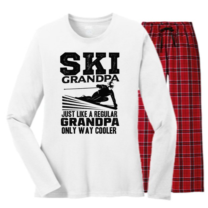 Funny Skiing Quote Ski Grandpa Grandfather Women's Long Sleeve Flannel Pajama Set 