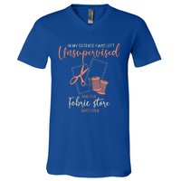 Funny Sewing Quilting Gift Left Unsupervised Gift V-Neck T-Shirt