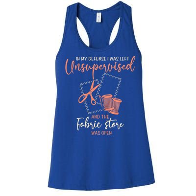 Funny Sewing Quilting Gift Left Unsupervised Gift Women's Racerback Tank