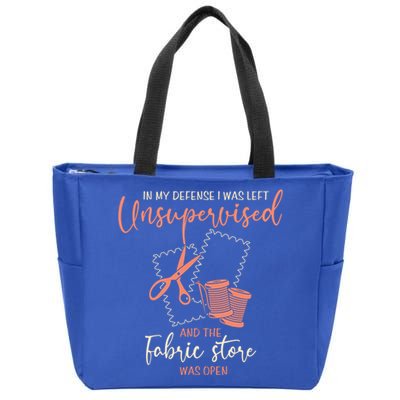 Funny Sewing Quilting Gift Left Unsupervised Gift Zip Tote Bag