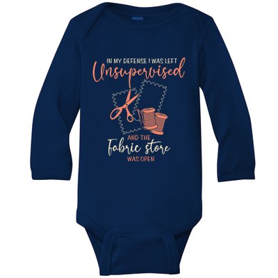 Funny Sewing Quilting Gift Left Unsupervised Gift Baby Long Sleeve Bodysuit