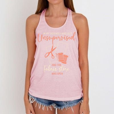 Funny Sewing Quilting Gift Left Unsupervised Gift Women's Knotted Racerback Tank