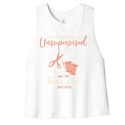 Funny Sewing Quilting Gift Left Unsupervised Gift Women's Racerback Cropped Tank