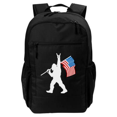 Funny Sasquatch Rock And Roll Usa Flag For Bigfoot Believers Daily Commute Backpack