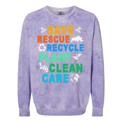 Funny Save Rescue Recycle Plant Clean Care Earth Day Colorblast Crewneck Sweatshirt