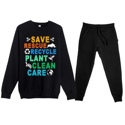 Funny Save Rescue Recycle Plant Clean Care Earth Day Premium Crewneck Sweatsuit Set