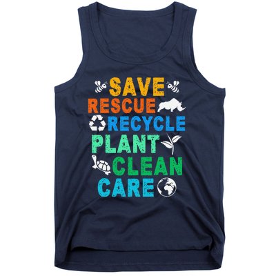 Funny Save Rescue Recycle Plant Clean Care Earth Day Tank Top