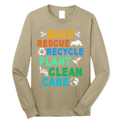 Funny Save Rescue Recycle Plant Clean Care Earth Day Long Sleeve Shirt