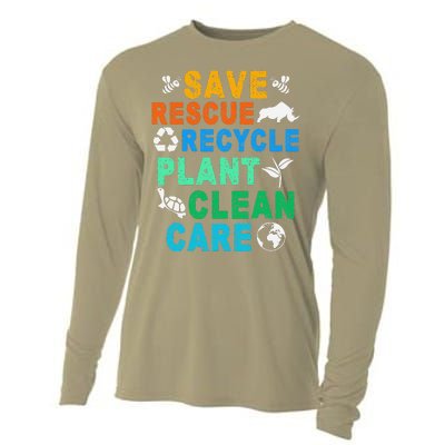 Funny Save Rescue Recycle Plant Clean Care Earth Day Cooling Performance Long Sleeve Crew