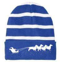 Funny Santa Riding Dachshund Dog Christmas Meaningful Gift Striped Beanie with Solid Band