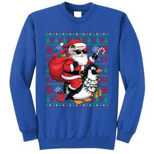 Funny Santa Riding Penguin Bird Christmas Ugly Xmas Lights Sweatshirt