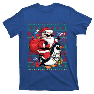 Funny Santa Riding Penguin Bird Christmas Ugly Xmas Lights T-Shirt