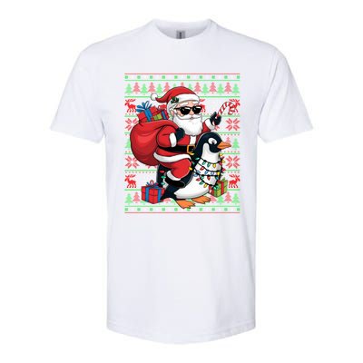 Funny Santa Riding Penguin Bird Christmas Ugly Xmas Lights Softstyle® CVC T-Shirt