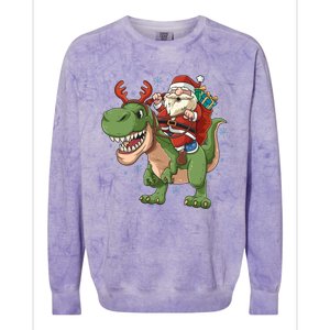 Funny Santa Riding T Rex Xmas Dino Christmas Gift Colorblast Crewneck Sweatshirt