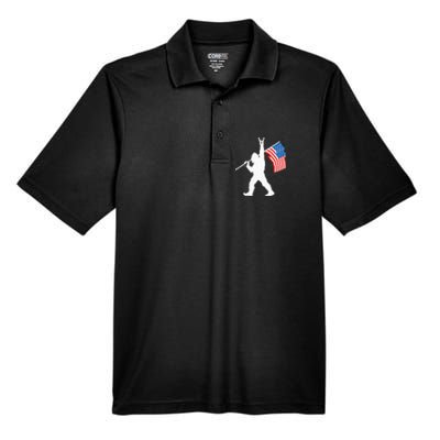 Funny Sasquatch Rock And Roll USA Flag For Bigfoot Believers Men's Origin Performance Pique Polo