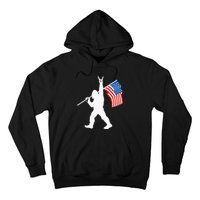 Funny Sasquatch Rock And Roll USA Flag For Bigfoot Believers Hoodie