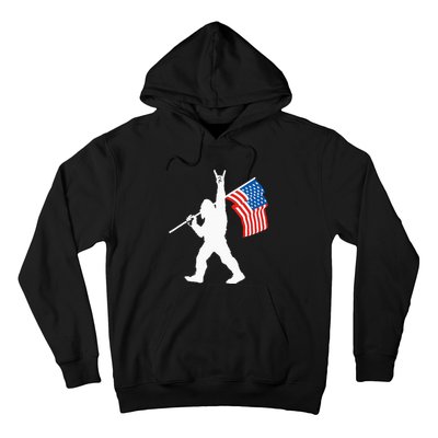 Funny Sasquatch Rock And Roll USA Flag For Bigfoot Believers Hoodie