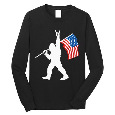 Funny Sasquatch Rock And Roll USA Flag For Bigfoot Believers Long Sleeve Shirt