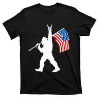 Funny Sasquatch Rock And Roll USA Flag For Bigfoot Believers T-Shirt