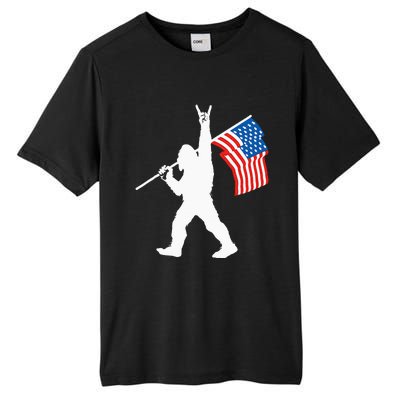 Funny Sasquatch Rock And Roll USA Flag For Bigfoot Believers Tall Fusion ChromaSoft Performance T-Shirt