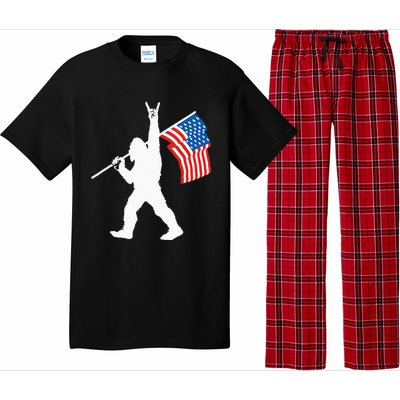 Funny Sasquatch Rock And Roll USA Flag For Bigfoot Believers Pajama Set