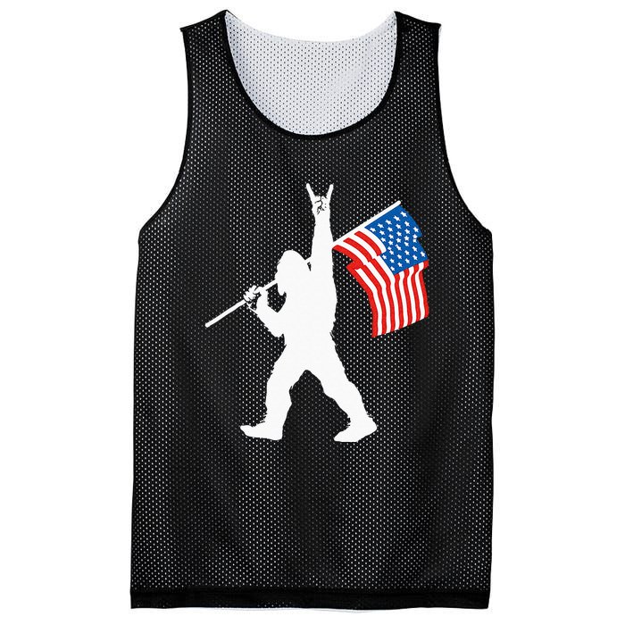 Funny Sasquatch Rock And Roll USA Flag For Bigfoot Believers Mesh Reversible Basketball Jersey Tank