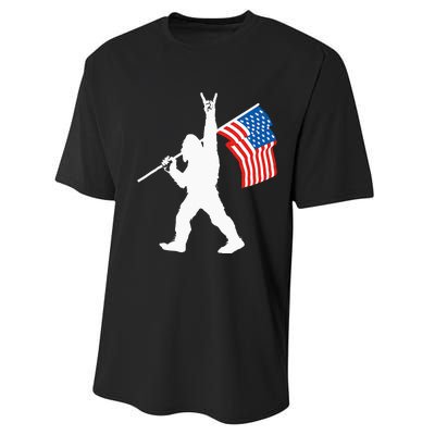 Funny Sasquatch Rock And Roll USA Flag For Bigfoot Believers Performance Sprint T-Shirt