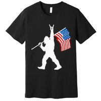 Funny Sasquatch Rock And Roll USA Flag For Bigfoot Believers Premium T-Shirt