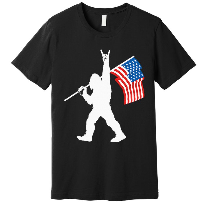 Funny Sasquatch Rock And Roll USA Flag For Bigfoot Believers Premium T-Shirt