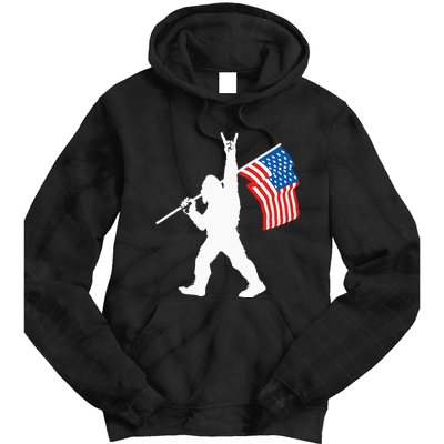 Funny Sasquatch Rock And Roll USA Flag For Bigfoot Believers Tie Dye Hoodie