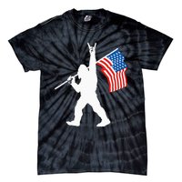 Funny Sasquatch Rock And Roll USA Flag For Bigfoot Believers Tie-Dye T-Shirt