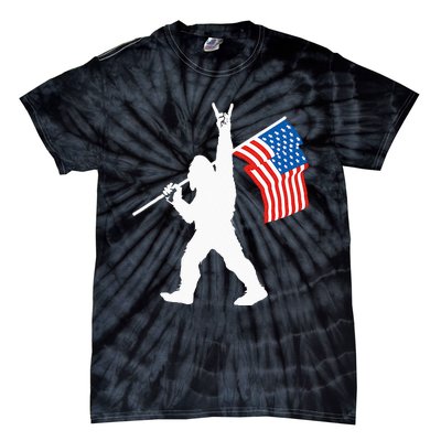 Funny Sasquatch Rock And Roll USA Flag For Bigfoot Believers Tie-Dye T-Shirt