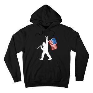 Funny Sasquatch Rock And Roll USA Flag For Bigfoot Believers Tall Hoodie