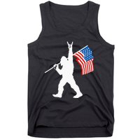 Funny Sasquatch Rock And Roll USA Flag For Bigfoot Believers Tank Top