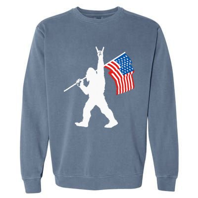 Funny Sasquatch Rock And Roll USA Flag For Bigfoot Believers Garment-Dyed Sweatshirt