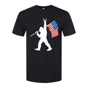 Funny Sasquatch Rock And Roll USA Flag For Bigfoot Believers Softstyle CVC T-Shirt