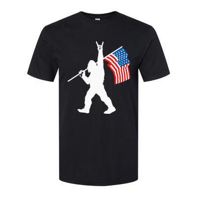 Funny Sasquatch Rock And Roll USA Flag For Bigfoot Believers Softstyle CVC T-Shirt