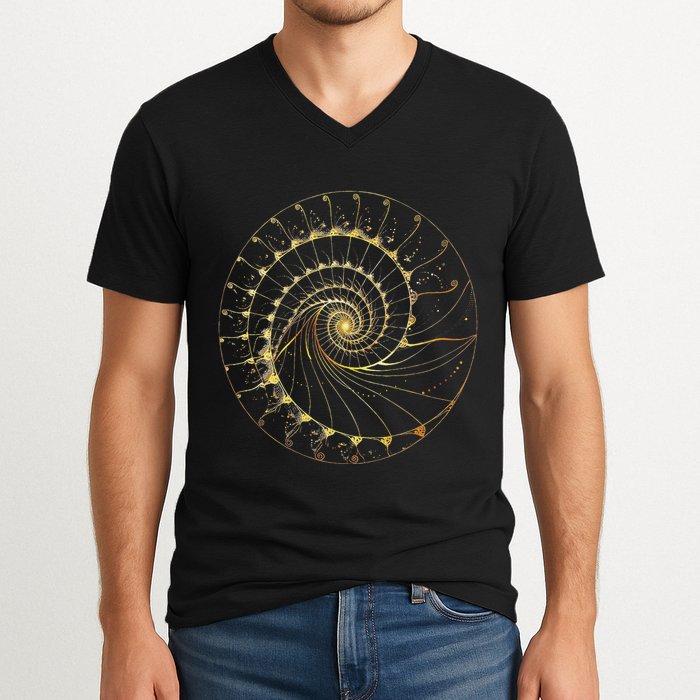 Fibonacci Spiral Ratio Mathematicians Sacred Geometry V-Neck T-Shirt